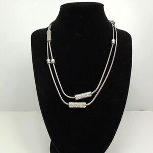 lia Sophia Long Pave Rhinestone Cluster Necklace Silver Tone Snake Chain Jewelry